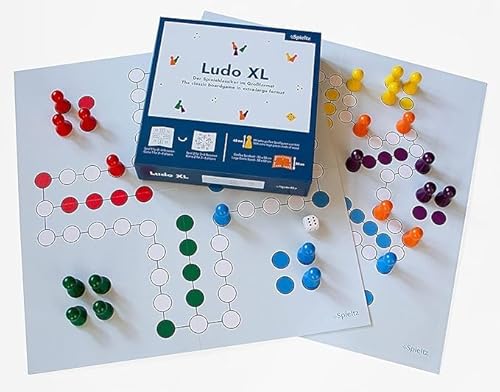 Ludo XL - Riesen Ludo + extra große Spielfiguren aus Holz. Für 4 Spieler (Vorderseite) / 6 Spieler (Rückseite). Brettspiel für Senioren/Familienspiel, 3. Auflage von Spieltz