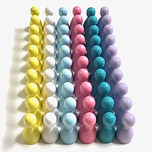 Pöppel-Mischung Miami Beach, Spielfiguren aus Holz für Brettspiele, besondere Farben, Halmakegel Gr. 12/24 mm, 60 Stück (6x10), Farben: weiß, pastellgelb, Babyrosa, Babyblau, helltürkis, Flieder von Spieltz