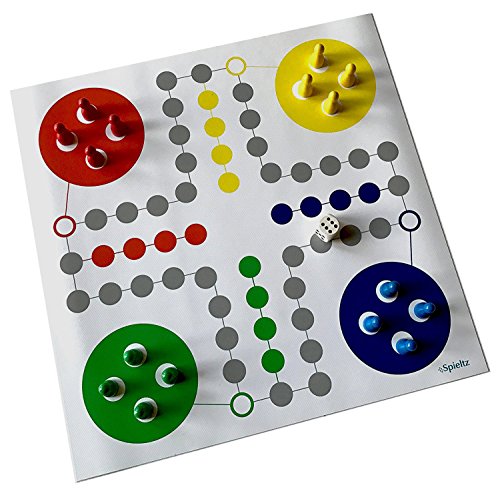 Raus Hier! Rollbares Ludo Spiel (Größe: Medium, Farbe: rot-gelb-blau-grün) von Spieltz