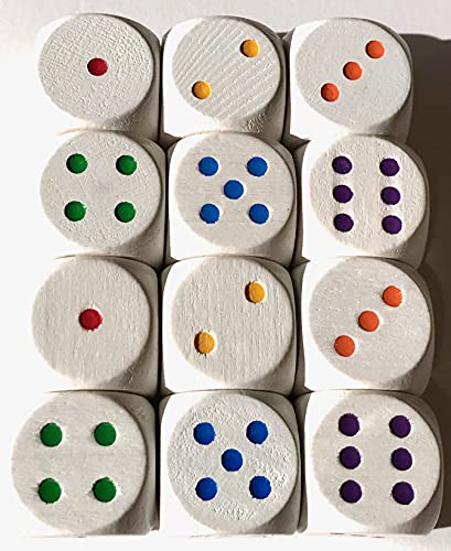 Spieltz Regenbogen Würfel aus Holz: Augen-Würfel mit bunten Augen, Standardgröße für Brettspiele (16 mm), Made in Germany (12 Würfel, Weiß mit Augen von Spieltz