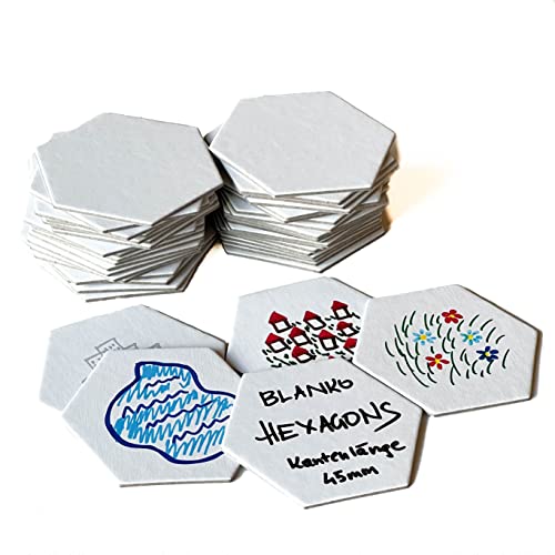 Spiel selbst gestalten: 44 extra stabile Blanko Hexagons. Weiße Leere Hexagon Spielkarten zum Bemalen. (44 Hexagon Karten, vorne weiß - hinten weiß). Made in Europe von Spieltz