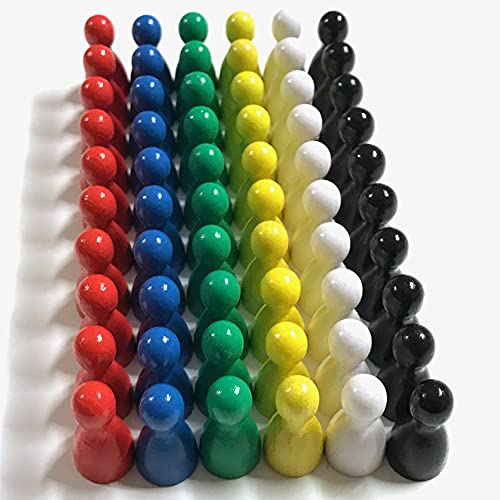 Spielfiguren aus Holz für Brettspiele, Bunte Mischung, besondere Farben, Halmakegel Gr. 12/24 mm, 60 Stück (6x10) (BASISMISCHUNG: Gelb, Rot, Grün, Lichtblau, Weiß, Schwarz) von Spieltz