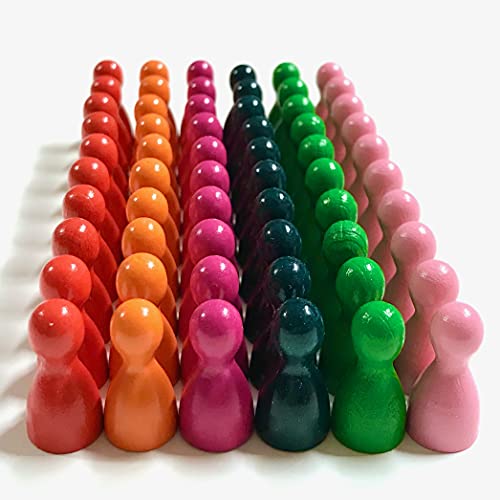 Spielfiguren aus Holz für Brettspiele, Bunte Mischung, besondere Farben, Halmakegel Gr. 12/24 mm, 60 Stück (6x10) (Frida: Mandarin, Rot, Babyrosa, Pink, Hellgrün, Dunkelgrün) von Spieltz