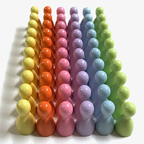 Spielfiguren aus Holz für Brettspiele, Bunte Mischung, besondere Farben, Halmakegel Gr. 12/24 mm, 60 Stück (6x10) (Pastell_Regenbogen: Babyrosa, Flieder, Mandarin, Pastellgelb, Babyblau, Lemon) von Spieltz