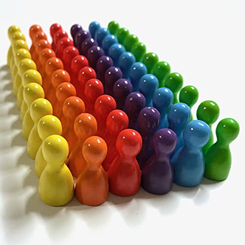 Spielfiguren aus Holz für Brettspiele, Bunte Mischung, besondere Farben, Halmakegel Gr. 12/24 mm, 60 Stück (6x10) (Regenbogen: Gelb, Orange, Rot, Gelbgrün, Mittelblau, Blaulila) von Spieltz