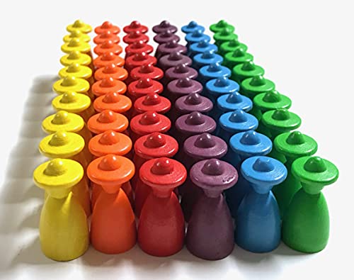 Spielfiguren für Brettspiele: Personen/Männchen mit Hut, Halmakegel 13/26 mm (6 x 10 Spielfiguren, Regenbogen) von Spieltz