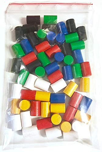 Spielsteine aus Holz für Brettspiele, Bunte Holzzylinder 10x15 mm, Made in Germany, 6 Farben, 60 Stück (Basismischung) von Spieltz
