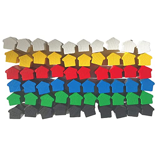 Spieltz 3372: Spielsteine Häuser Holz klein (12x13x12 mm), 6 Farben (6 x 10) von Spieltz