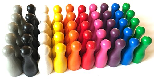 Spieltz 50 Riesen Spielfiguren für XXL Brettspiele. Halmakegel groß aus Holz, 25/60 mm, Flaschenkegel in 10 Farben. Extra große Spielfiguren (Großpackung: 50 Stück) von Spieltz