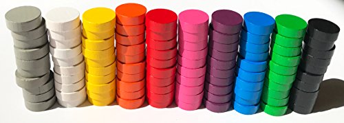 Spieltz 52351 Bunte Spielsteine: Scheiben aus Holz für Brettspiele, verwendbar z.B. als Dame-Steine, Zählsteine, Marker oder stapelbare Spielfiguren. Größe 21/7 mm, 10 Farben, 100 Stück (10x10) von Spieltz