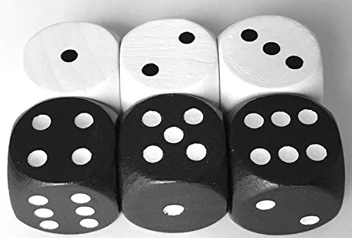 Spieltz Augen-Würfel aus Holz, extra groß (20 mm), z.B. für XL Spiele, für kleine Kinder, für Senioren. Viele Farben. Made in Germany. (6 Würfel, Schwarz + Weiß) von Spieltz