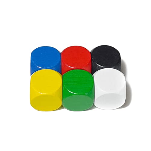Spieltz 6 x D6 Blanko Würfel XL aus Holz für Brettspiele, extra groß (20 mm), in 6 Farben: Rot, Gelb, Blau, Grün, Schwarz, Weiß. Für Senioren, kleine Kinder und XL-Spiele (6 Würfel) von Spieltz