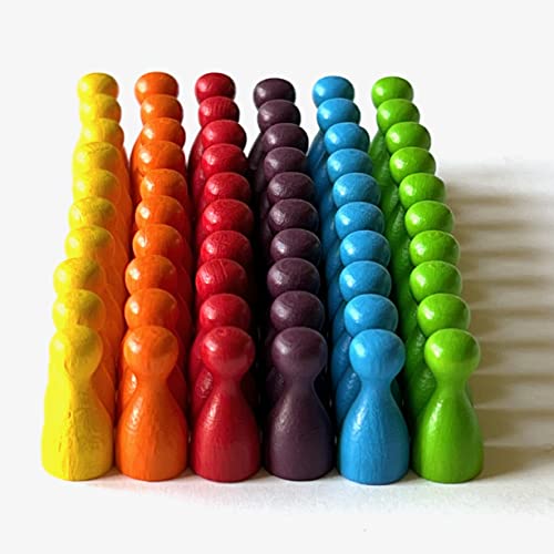 Spieltz Mini Halmakegel 10/20 mm - kleine, Bunte Spielfiguren aus Holz für Brettspiele, Made in Germany (60 Figuren (6 Farben), Regenbogen: Gelb, Orange, Rot, Lila, Blau, Grün) von Spieltz