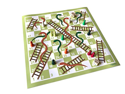 Spieltz Schlangen und Leitern Brettspiel/Leiterspiel, abwaschbar, Verschiedene Größen (100 Felder) (Grün-Weiß, M) von Spieltz