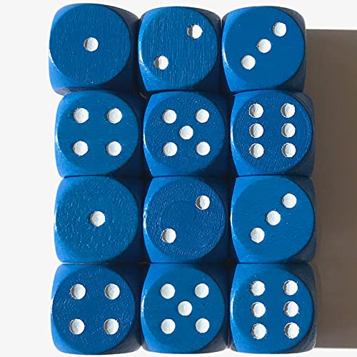 Spieltz 12 Bunte Würfel aus Holz für Brettspiele, 16 mm, blau, W6 / D6, Made in Germany/produziert in Deutschland (12 Würfel, Blau mit weißen Augen) von Spieltz