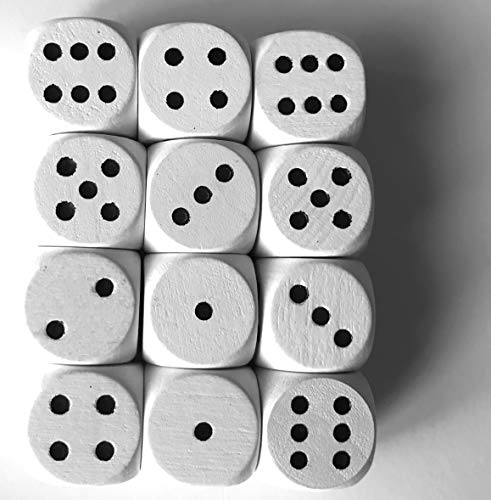 Spieltz weiße Holzwürfel/Würfel aus Holz für Brettspiele, 16 mm, produziert in Deutschland/Made in Germany (12 Würfel, W6 / D6, Weiß mit schwarzen Augen) von Spieltz