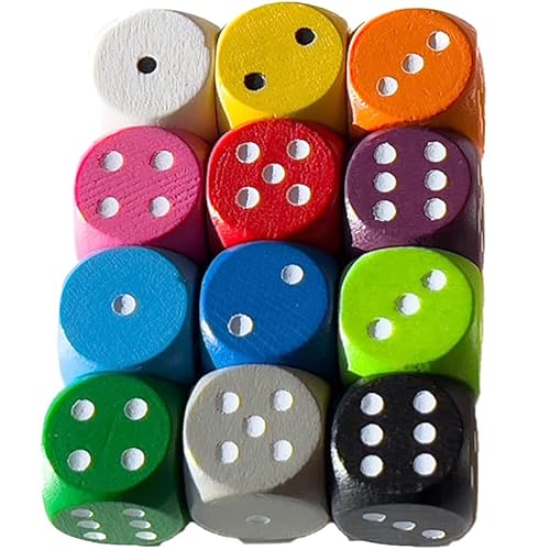 Spieltz: 12 Bunte Würfel aus Holz für Brettspiele, 16 mm, W6 / D6, produziert in Deutschland/Made in Germany (Brettspiel Zubehör) (12 Würfel in 12 Farben) von Spieltz