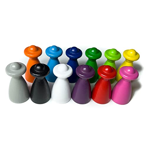 Spieltz große Menschen-Spielfiguren aus Holz, Personen mit Hut groß, Höhe 4 cm (20/40 mm), für Brettspiele. Made in Germany (12 Farben, 12 Figuren) von Spieltz