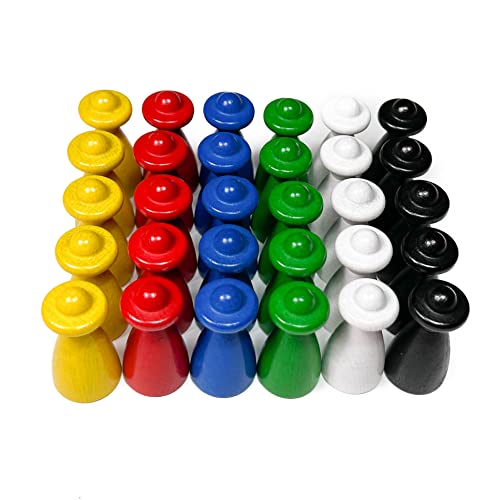Spieltz große Spielfiguren aus Holz, Menschen/Personen mit Hut, Höhe 4 cm, f. Brettspiele. Made in Germany (6 Farben - Basisfarben: Gelb, Rot, Blau, Grün, Schwarz, Weiß, 30 Figuren) von Spieltz
