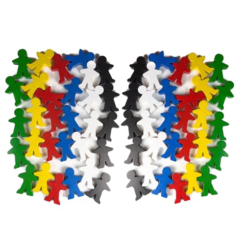 Spieltz große Spielfiguren für Brettspiele, aus Holz. Menschen/Personen, 5 cm hoch (35x50x10 mm), 6 Farben - Basisfarben, 60 Stück: (Rot, Blau, Grün, Gelb, Schwarz, Weiß) von Spieltz