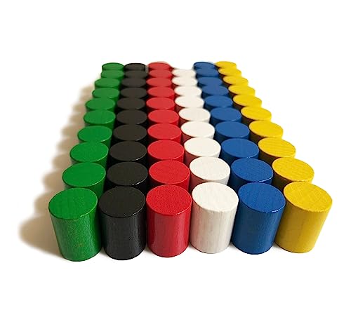 Spieltz: Bunte Spielsteine aus Holz für Brettspiele, Zylinder groß, 15 x 20 mm. Viele Farben. Made in Germany (6 Farben - Basisfarben (Rot, Gelb, Blau, Grün, Schwarz, Weiß), 60 Stück) von Spieltz