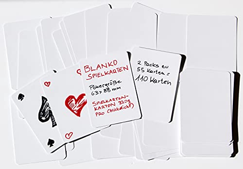 Weiße Leere Spielkarten/Blanko Spielkarten, Spielkartenkarton (320 Gramm), Poker Größe (63 x 88 mm) (Vorderseite weiß - Rückseite weiß, 110 Karten) von Spieltz