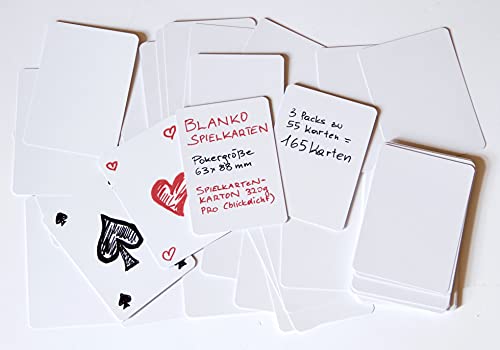 Weiße Leere Spielkarten/Blanko Spielkarten, Spielkartenkarton (320 Gramm), Poker Größe (63 x 88 mm) (Vorderseite weiß - Rückseite weiß, 165 Karten) von Spieltz