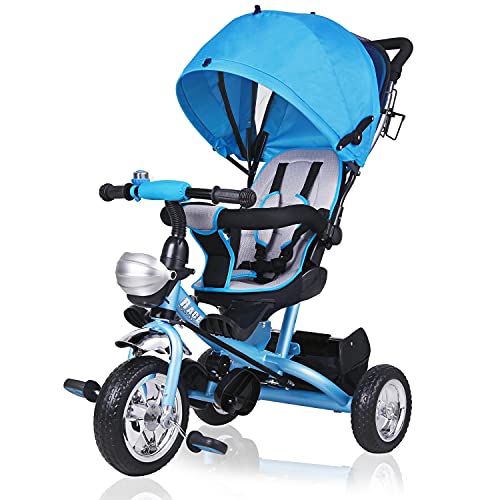 Spielwerk® Dreirad 4in1 mit Schubstange ab 1 Jahr Drehbarer Sitz Getränkehalter Sonnendach Kinderdreirad Fußablage Baby Buggy Laufrad Kleinkind Blau Spielwerk® Dreirad 4in1 mit Schubstange ab 1 Jahr Drehbarer Sitz Getränkehalter Sonnendach Kinderdreirad Fußablage Baby Buggy Laufrad Kleinkind Blau von Spielwerk