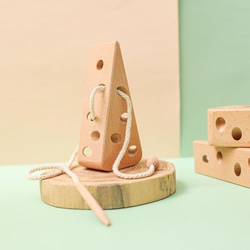 Fädelspiel Holz Käse Maus als Faden Spielzeug Kinder ab 3 Jahren Massiv Buchenholz von Spielzeug-Opa