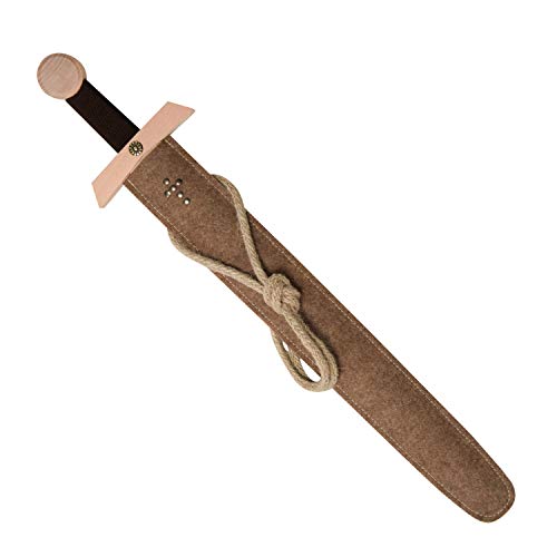 Stabiles Excalibur Schwert-Set natur, 66cm Länge mit Schwert aus Buche-Echtholz und Schwert-Scheide aus Filz [Viele Details| Made in Germany] von V A H