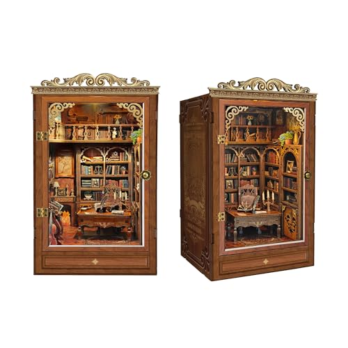 Spilay Book Nook Kit, DIY Miniatur Haus Puppenhaus Holz Möbel Set mit LED Lichter, Staubschutz, Schutzhülle Buchstützen Dekoration, Buchstützen Modellbau - Creative Kits-SQ47 von Spilay