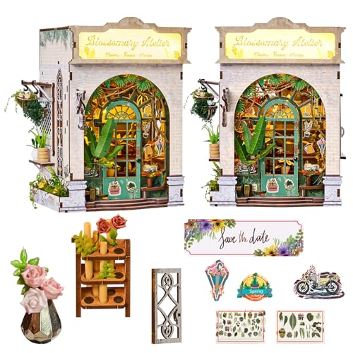 Spilay Book Nook Kit, DIY Puppenhaus Miniatur Haus Holz Möbel Kit mit LED Lichter, 3D-Holzpuzzle Buchstützen Dekoration, für Erwachsene Jugendliche Geschenk - (Blütenatelier) - ZWSL38 von Spilay