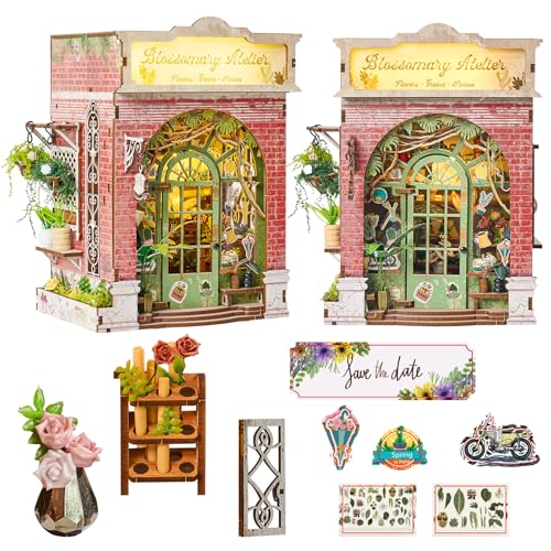 Spilay DIY Book Nook Kit, DIY Dollhouse Booknook Booknook Bookshelf Insert Decor Alley, Bookends Model Build Kit with LED Light, Handmade Crafts Gifts for Birthday Christmas and Valentine's Day-ZWSL37 von Spilay