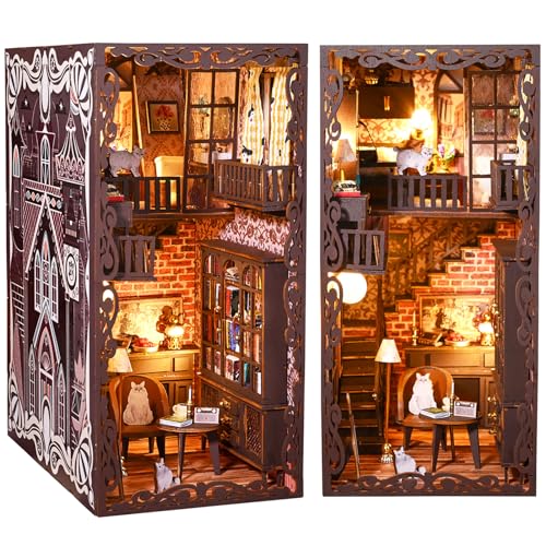 Spilay DIY Book Nook Kit, DIY Dollhouse Booknook Bookshelf Insert Decor Alley, Bookends Model Build-Creativity Kit with Music Box & LED for Teens and Adults Birthday ZWSL13 von Spilay