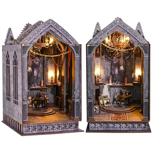 Spilay DIY Book Nook Kit, DIY Puppenhäuser Holz Miniatur Haus Möbel Kit Mit LED-Licht,3D Holzpuzzle Buchstütze Bücherregal Dekoration,Buchstützen Modell Build-Creativity Kit (Stille Nacht Gebet) von Spilay