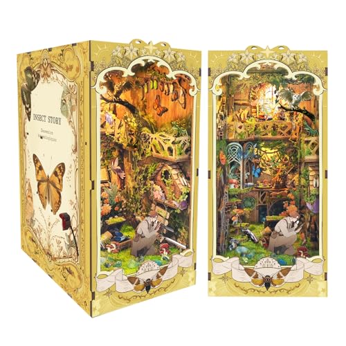 Spilay DIY Book Nook Puppenhaus Kit, Booknook Bücherregal Insert Decor Alley, Buchstützen Modell Build-Creativity Kit mit Staubschutz & Spieluhr (The Book of Insects) von Spilay