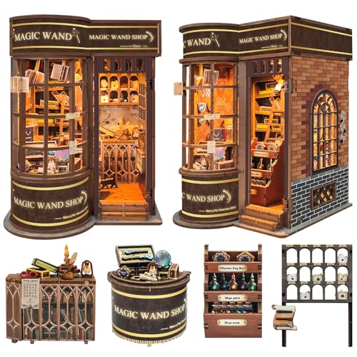 Spilay DIY Bücherregal Set, DIY Puppenhaus Holz Mini-Haus Möbel Set mit LED Lichter, Staubschutz, Schutzhülle Buchstützen Buchstützen Dekoration, Buchstützen Modellbau - Creative Kits - SQ-51W von Spilay