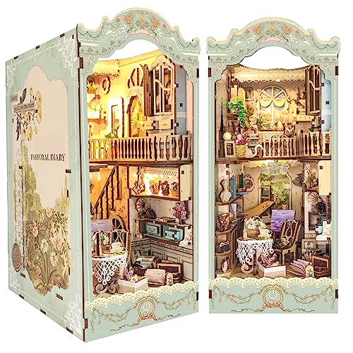 Spilay DIY Dollhouse Miniature Book Nook Assemble Kit,Wooden Bookshelf Insert Decor with Light, Bookends Model Build-Creativity Kit for Adults Women Birthday Gift SQ09 von Spilay