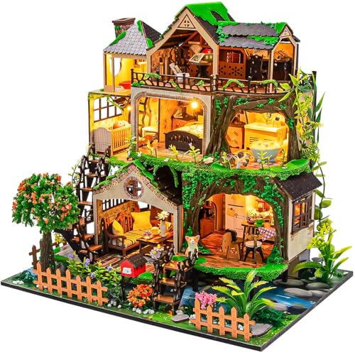 Spilay DIY Miniatur Puppenhaus Kit, DIY Puppenhaus Kit mit Holzmöbeln (Fairy Tale Forest)-L2501 von Spilay
