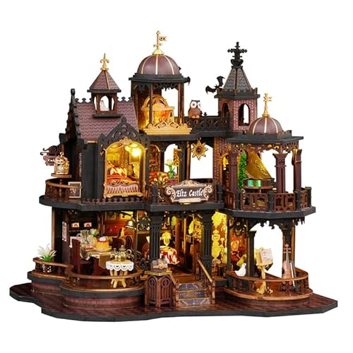 Spilay DIY Miniatur-Puppenhaus-Set, DIY-Puppenhaus-Set mit Holzmöbeln, staubdichter Abdeckung, Spieluhr und LED, handgefertigtes Handwerk, Geschenke für Geburtstag, Weihnachten und Valentinstag - ES18 von Spilay