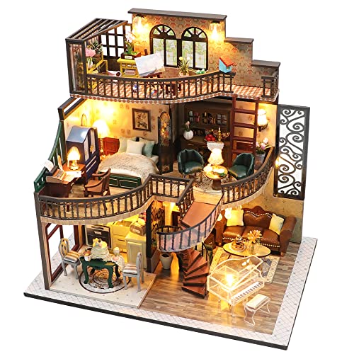 Spilay DIY Miniatur Puppenhaus Set mit Holzmöbeln, Minihaus im Maßstab 1:24 mit Staubschutz und Spieluhr und Puppenfigur, kreatives Geschenk für Spilay DIY Miniatur Puppenhaus Set mit Holzmöbeln, Minihaus im Maßstab 1:24 mit Staubschutz und Spieluhr und Puppenfigur, kreatives Geschenk für von Spilay