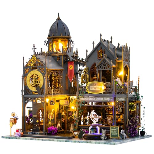 Spilay DIY Miniatur-Puppenhaus-Set mit Holzmöbeln und LED-Musik-Box, handgemachte Handwerk Geschenke für Geburtstage, Weihnachten und Valentinstag - Burg Huoluo(L2401)-Huoluo Castle von Spilay