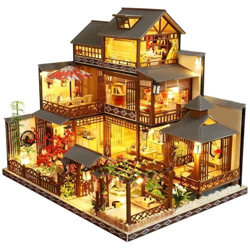 Spilay Dollhouse DIY Miniature Wooden Furniture Kit,Mini Handmade Big Japanese Courtyard Model Plus with Dust Cover & Music Box,1:24 Scale Creative Doll House Toys for Adult Gift von Spilay