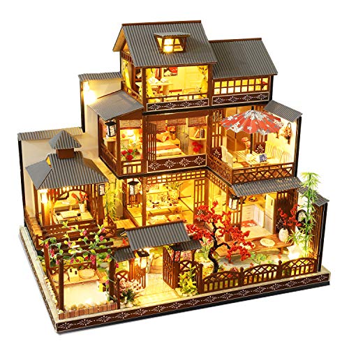 Spilay Dollhouse DIY Miniature Wooden Furniture Kit,Mini Handmade Big Japanese Courtyard Model Plus with Dust Cover & Music Box,1:24 Scale Creative Doll House Toys for Adult Gift von Spilay
