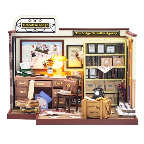 Spilay Lodge Detective Agency-PC2308 Miniatur Puppenhaus Holzmöbel Set, Handgemacht, Moderne Miniaturen mit Spieluhr, Maßstab 1:24, Kreatives Puppenhaus für Liebhaber, Freunde, Geschenke von Spilay