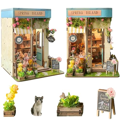 Spilay Miniatur-Puppenhaus-Buchecken-Set, 3D-Holz-Puzzle-Buchecken-Set, Dekoration, mit LED-Licht und Staubschutz, für Erwachsene und Jugendliche, Geschenke für Familie, Freunde (Floristen auf von Spilay