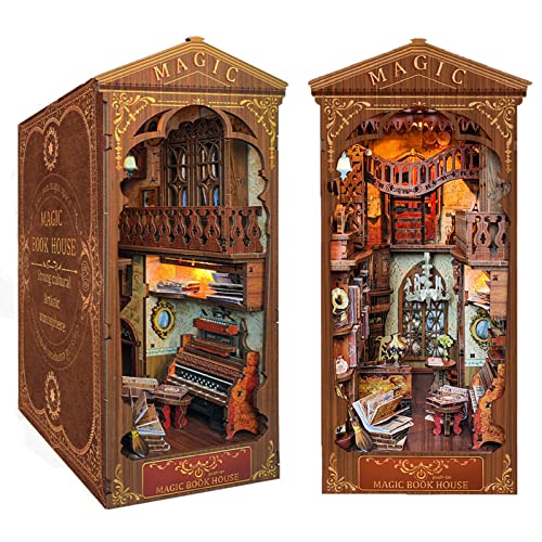 Spilay Puppenhaus-Miniatur-Bücher-Set, 3D-Holzpuzzle, Bücherregal-Einsatz, Dekor mit Licht, Buchstützen, Modellbau, Kreativitätsset für Erwachsene und Frauen, Geburtstagsgeschenk (SQ06) von Spilay