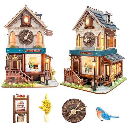 Spilay Puppenhaus-Miniatur mit Möbeln, DIY-Holzhandwerk, Mini-Handarbeitsset mit Staubschutz und Spieluhr, 1:24, kreative Raumidee, Geschenk für Erwachsene, Freunde, Liebhaber, A086 (Kuckuckshaus) von Spilay