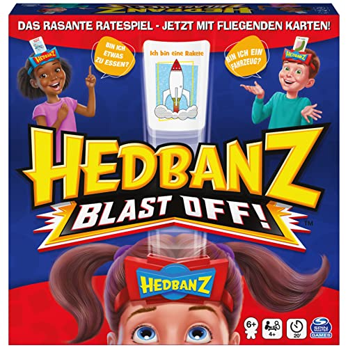 Spin Master Games - Hedbanz - Blast Off, Familien-Ratespiel mit fliegenden Karten - für 2 Teams bzw. 4 und mehr Spieler ab 6 Jahren (deutsche Version) von Spin Master Games