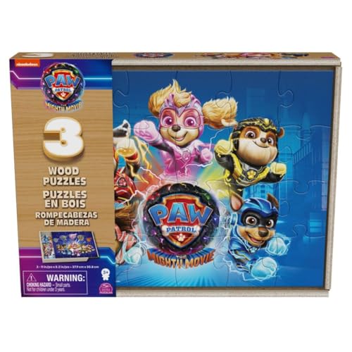 Spin Master Games 6067929 PAW Patrol The Mighty Movie-3 Holzpuzzles-24-teilig in Aufbewahrungsbox von Spin Master Games